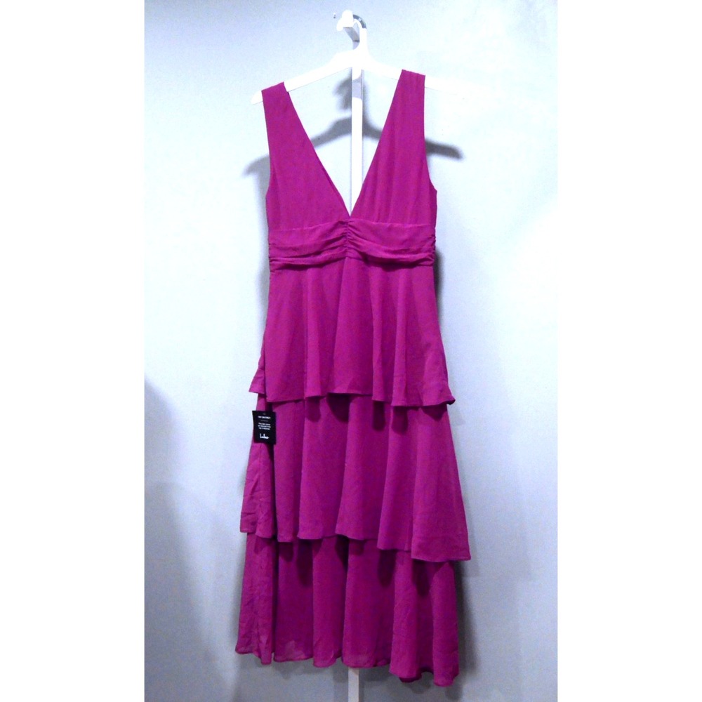 NWT Lulus Size M Purple Lined Midi Dress Ruched Waist Tiered Skirt Special Event